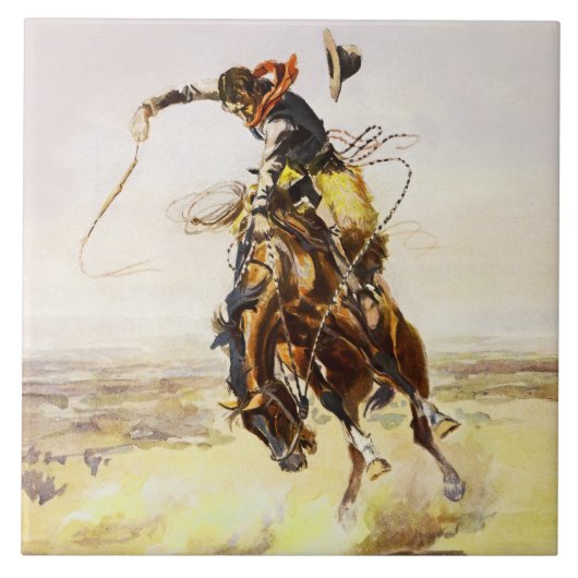 Charles M Russell著「悪いホス」 タイル (正面)