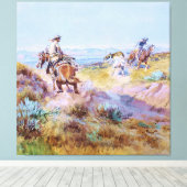 Charles M Russell著「牛が野生の時」 キャンバスプリント (インサイチュ (ウッドフロア))