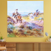 Charles M Russell著「牛が野生の時」 キャンバスプリント (インサイチュ (リビング))