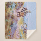 Charles M Russell著「牛が野生の時」 シェルパブランケット (正面)