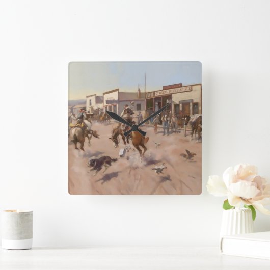 Charles M Russell著「A Quiet Day in Utica」 スクエア壁時計 (ホーム)