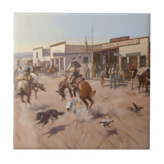 Charles M Russell著「A Quiet Day in Utica」 タイル (正面)