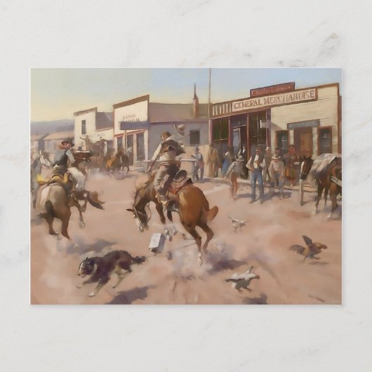 Charles M Russell著「A Quiet Day in Utica」 ポストカード (正面)