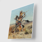 Charles M Russell著「Dakota Chief」 スクエア壁時計 (傾斜)