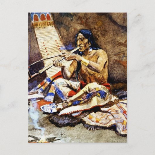 Charles M Russell著「The Peace Pipe」 ポストカード (正面)