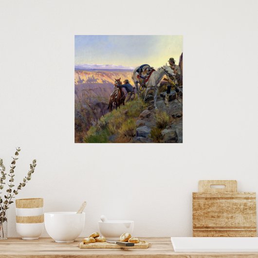 Charles M Russell著「When Shadows Hint Death」 ポスター (キッチン)