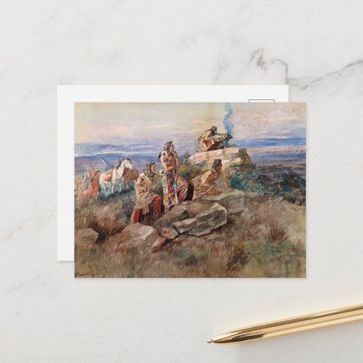 Charles Marion Russellによる煙の信号 シーズンポストカード (正面/裏面インサイチュ)