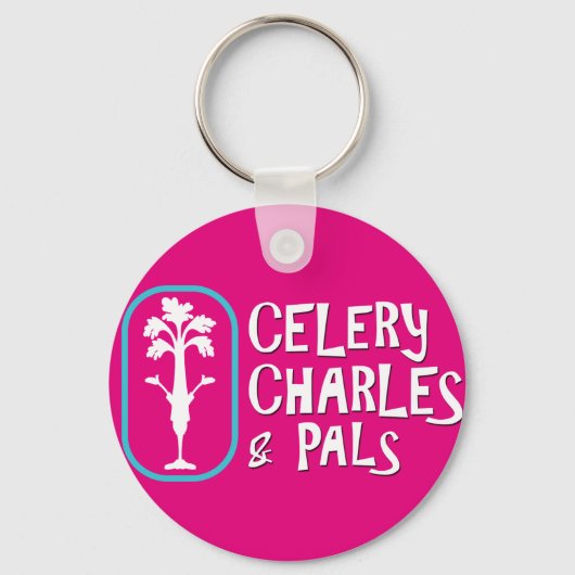 'Charles & Pals'明るい赤紫色ボタンキーチェーン キーホルダー (正面)