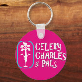 'Charles & Pals'明るい赤紫色ボタンキーチェーン キーホルダー (正面)