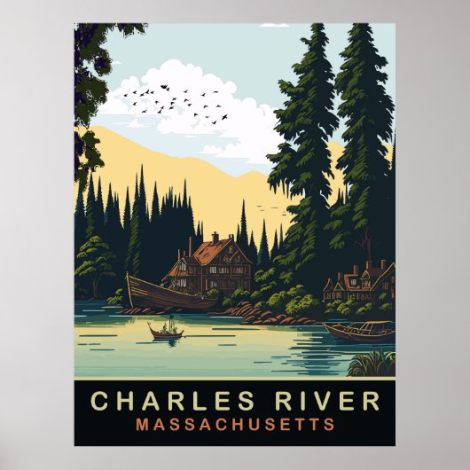 Charles River, MA,ヴィンテージ旅行 ポスター (正面)