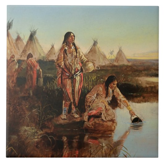 Charles Russellによるカウボーイアート「キャンプのための水」 タイル (正面)