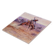 Charles Russellによる「Bucking Bronco」カウボーイアート タイル (側面)