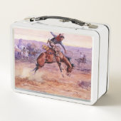 Charles Russellによる「Bucking Bronco」カウボーイアート メタルランチボックス (裏面)