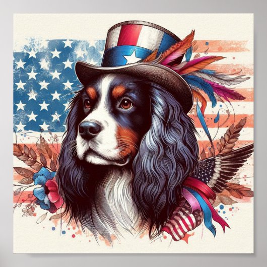 Charles spaniels with USA veteran day Poster ポスター (正面)