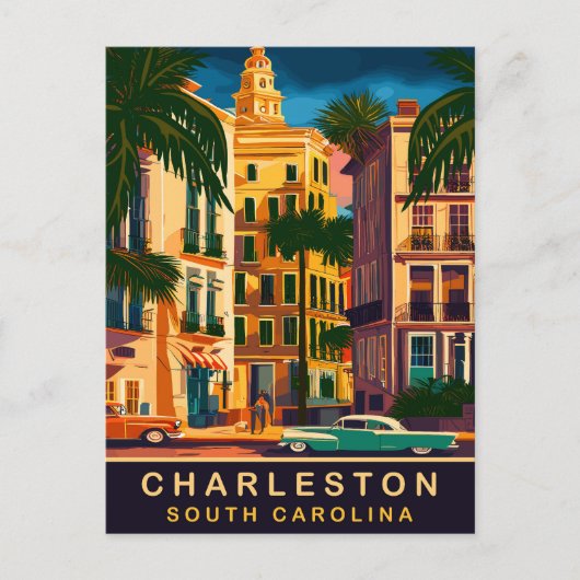 Charleston Downtown, SC，ヴィンテージトラベル ポストカード (正面)