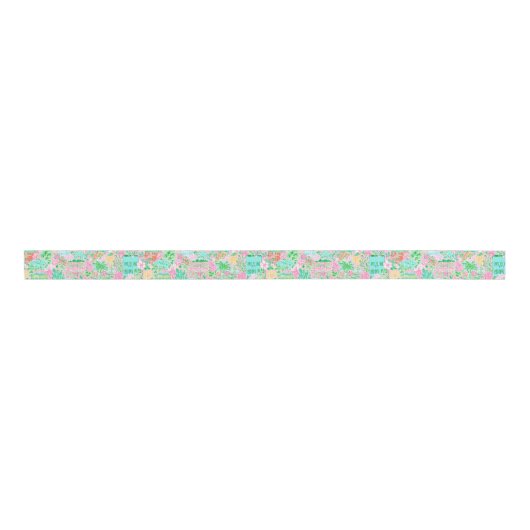 Charleston Pastel Preppy Palm Beach Pattern Print グログランリボン (正面)