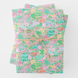 Charleston Pastel Preppy Palm Beach Pattern Print ラッピングペーパーシート