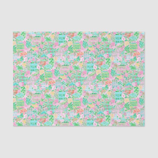 Charleston Pastel Preppy Palm Beach Pattern Print 薄葉紙 (正面)
