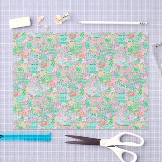 Charleston Pastel Preppy Palm Beach Pattern Print 薄葉紙 (クラフト)