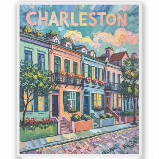 Charleston Rainbow Row Colorful Van Gogh Travel シール (正面)