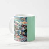 Charleston Rainbow Row SC Colorful Van Gogh Retro コーヒーマグカップ (正面左)