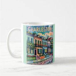 Charleston Rainbow Row SC Colorful Van Gogh Retro コーヒーマグカップ