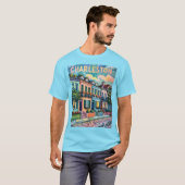 Charleston Rainbow Row SC Colorful Van Gogh Retro Tシャツ (正面フル)