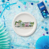Charleston Rainbow Row Watercolor ペーパープレート (パーティー)