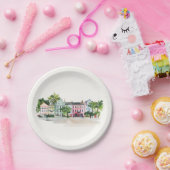 Charleston Rainbow Row Watercolor ペーパープレート (パーティー)