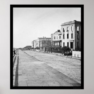Charleston, SC 1865のバッテリ上の住宅 ポスター