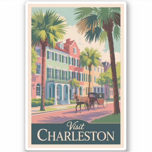 Charleston South Carolina Illustration Travel Art シール (正面)