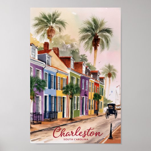 Charleston South Carolina Watercolor Painting ポスター (正面)