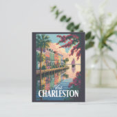 Charleston South Carolina Waterfront Illustration ポストカード (スタンド正面)