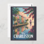 Charleston South Carolina Waterfront Illustration ポストカード (正面/裏面)