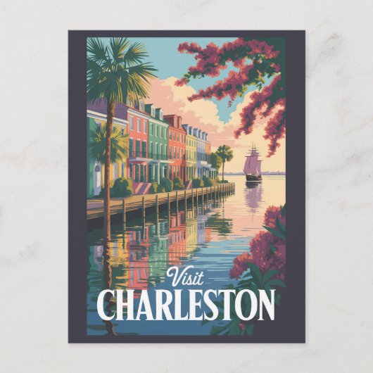 Charleston South Carolina Waterfront Illustration ポストカード (正面)