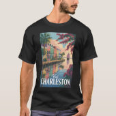 Charleston South Carolina Waterfront Illustration Tシャツ (正面)