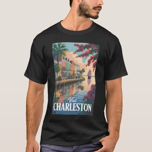 Charleston South Carolina Waterfront Illustration Tシャツ (正面)