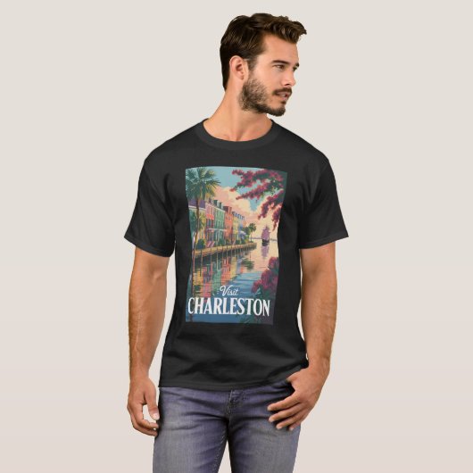 Charleston South Carolina Waterfront Illustration Tシャツ (正面フル)