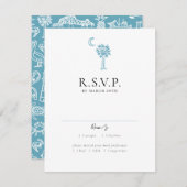 Charleston Toileがブルー結婚の応答カードに 出欠カード (正面/裏面)