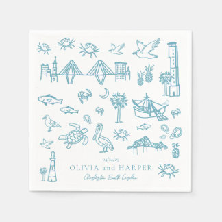 Charleston Toile in Blue Napkin スタンダードカクテルナプキン
