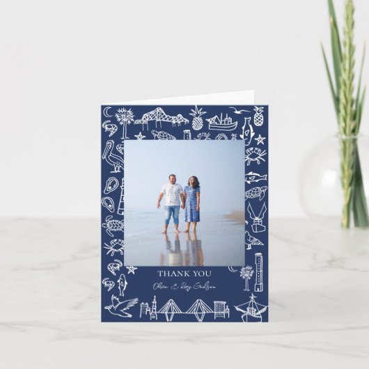 Charleston Toile Navy Blue Thank You Photo Card サンキューカード (正面)