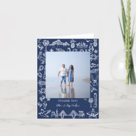 Charleston Toile Navy Blue Thank You Photo Card サンキューカード