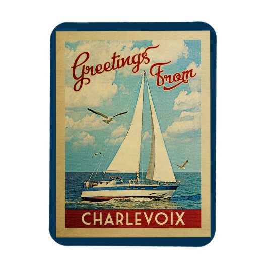 Charlevoixのヨットのヴィンテージ旅行ミシガン州 マグネット (縦)