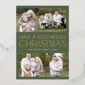 CHARLIEグリーンフォイル家族の写真数々のクリスマス 箔シーズンカード (正面)