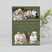 CHARLIEグリーンフォイル家族の写真数々のクリスマス 箔シーズンカード (立ち正面)