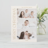 CHARLIE金ゴールド印刷可能3家族の写真クリスマス シーズンカード (スタンド正面)