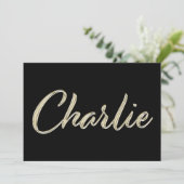 Charlie Name white gold Handwriting Karte カード (スタンド正面)