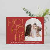CHARLIE Red Gold Foil Ho Ho Hoフォトクリスマス 箔シーズンカード (立ち正面)