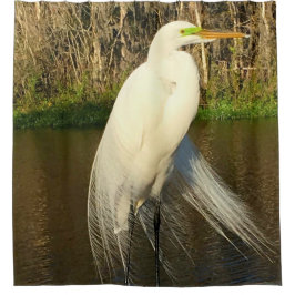 Charlie The Great Egret シャワーカーテン