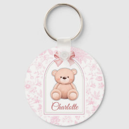 Charlotte | オリジナル ピンクのテディベアの保育園デザイン キーホルダー